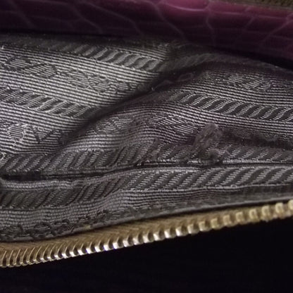 Prada Calfskin Crocodile Embossed Structured Tote Bag Pink 9 of 14