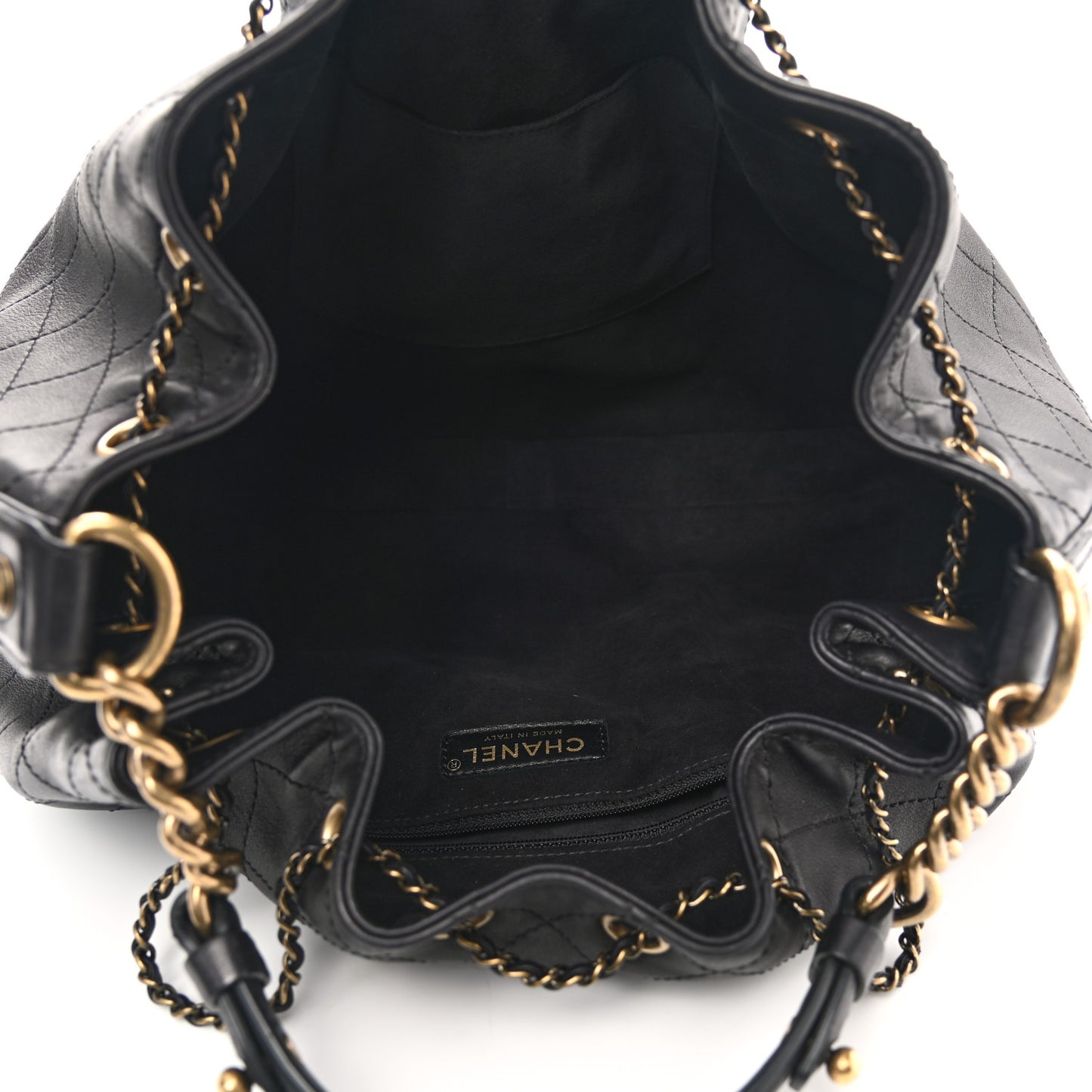 Calfskin Stitched Small Paris Rome Drawstring CC Bag Black