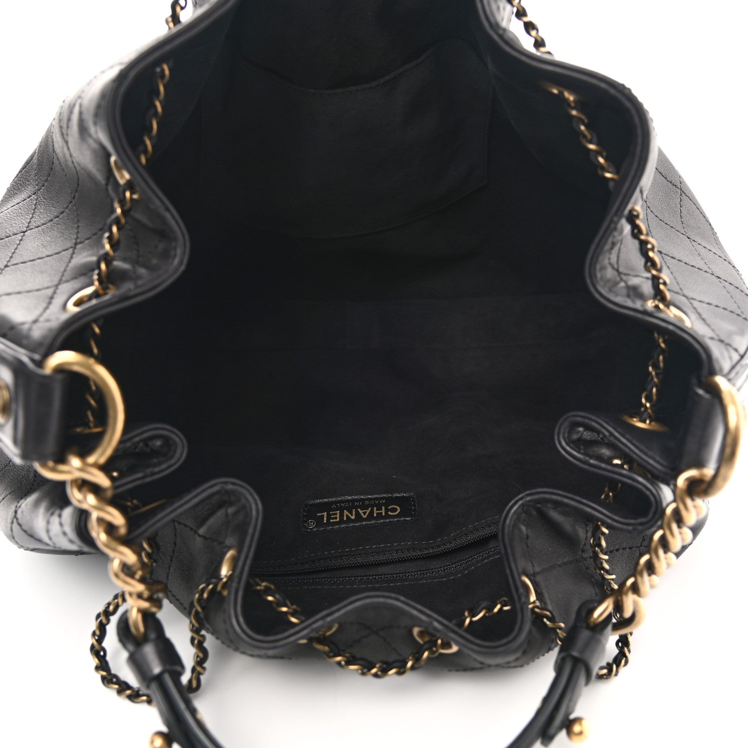 Chanel Calfskin Stitched Small Paris Rome Drawstring CC Bag Black 5 of 10