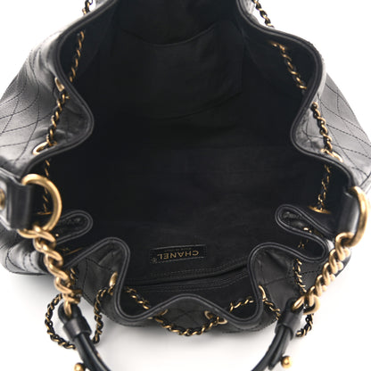 Chanel Calfskin Stitched Small Paris Rome Drawstring CC Bag Black 5 of 10