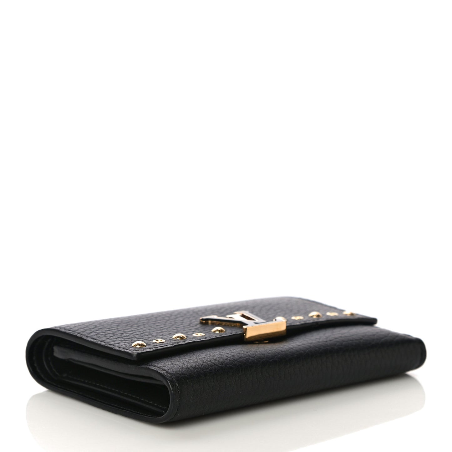 Taurillon Capucines Studded Compact Wallet Black