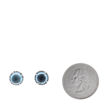 David Yurman Sterling Silver Blue Topaz 8mm Chatelaine Earrings 2 of 4