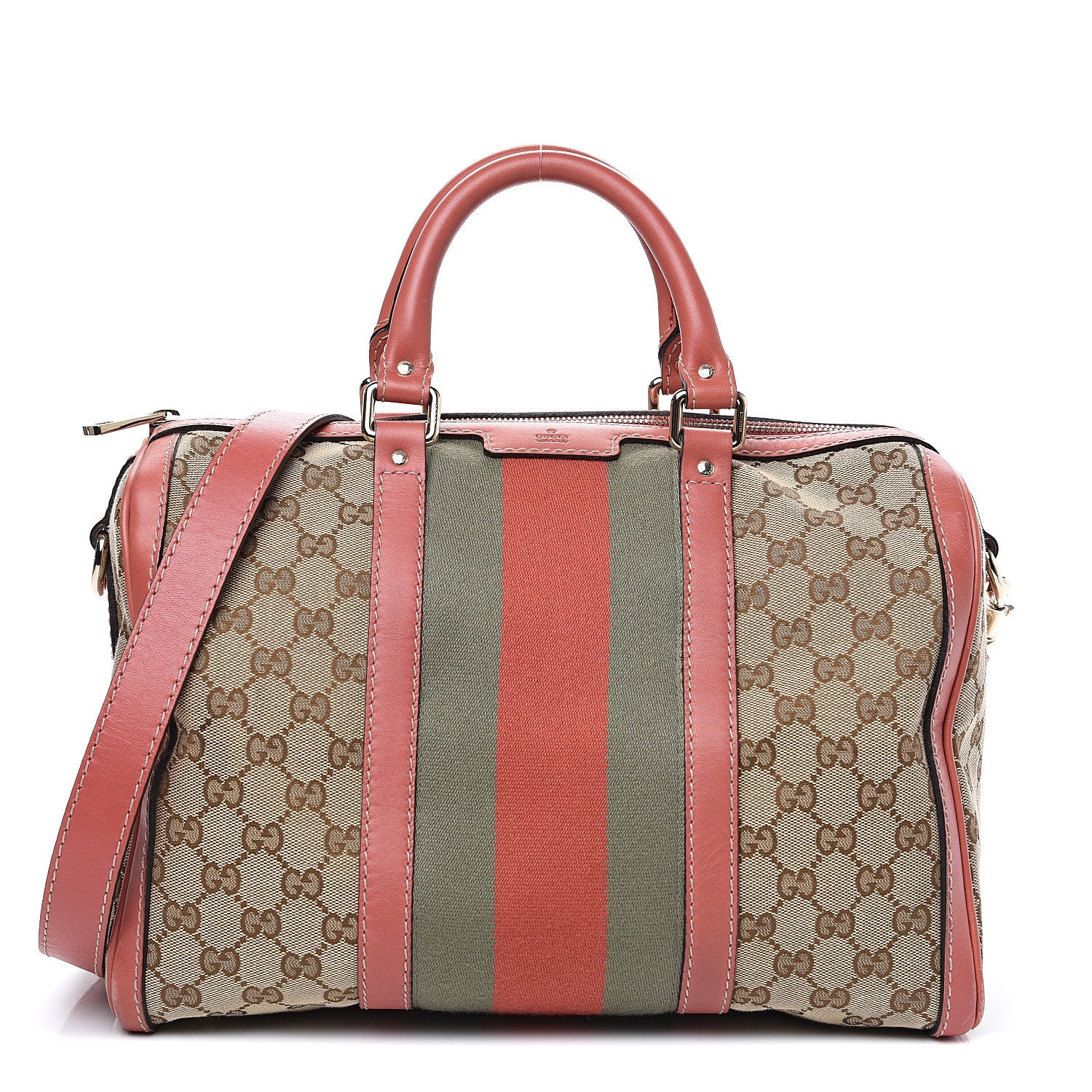 Gucci Monogram Medium Vintage Web Boston Pink 1 of 16