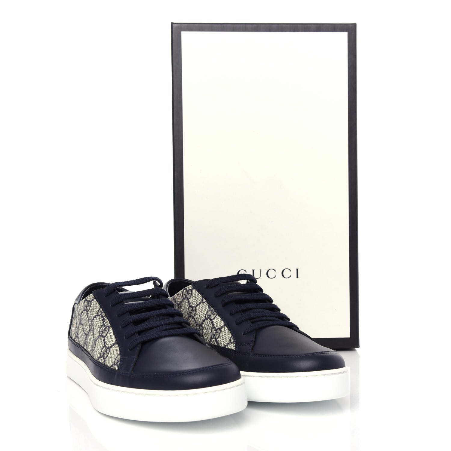 Gucci GG Supreme Monogram Calfskin Mens Low Top Sneakers 9 Blue Beige 11 of 11