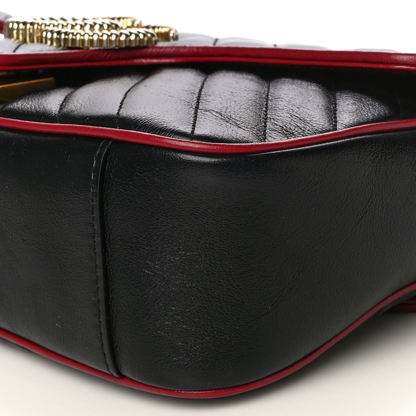 Vintage Effect Calfskin Matelasse Diagonal Small Torchon GG Marmont Shoulder Bag Black Romantic Cherry