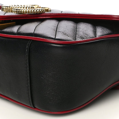 Gucci Vintage Effect Calfskin Matelasse Diagonal Small Torchon GG Marmont Shoulder Bag Black Romantic Cherry 11 of 11