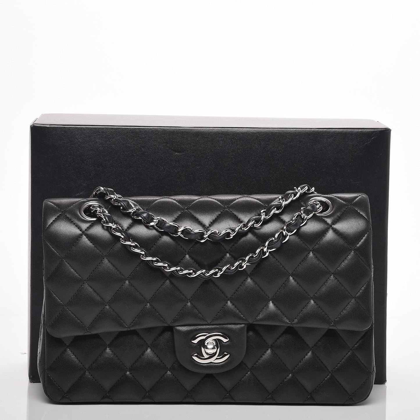 Lambskin Quilted Medium Double Flap Black