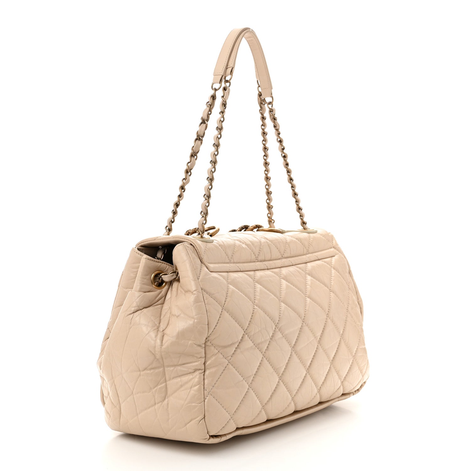 Chanel Aged Calfskin Quilted Large Pondichery Flap Beige 3 of 10