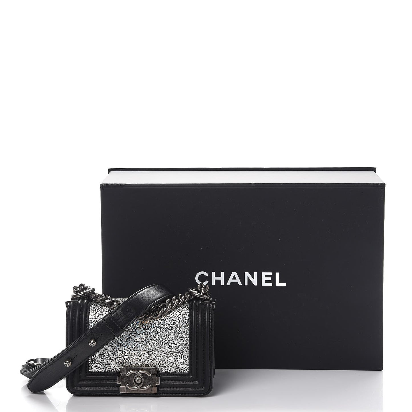 Galuchat Stingray Mini Boy Flap Black Silver