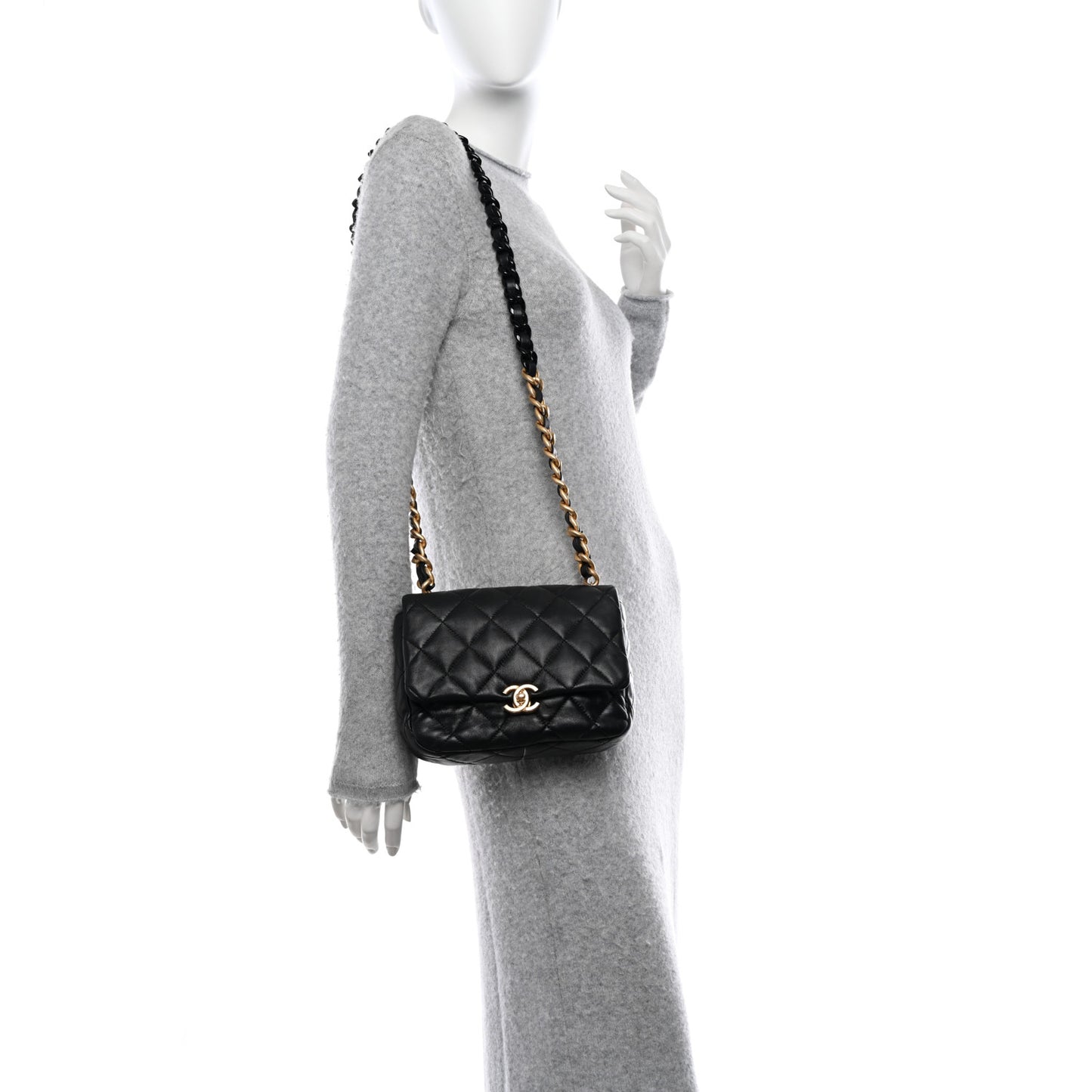 Lambskin Quilted Small Lacquered Chain Flap Black