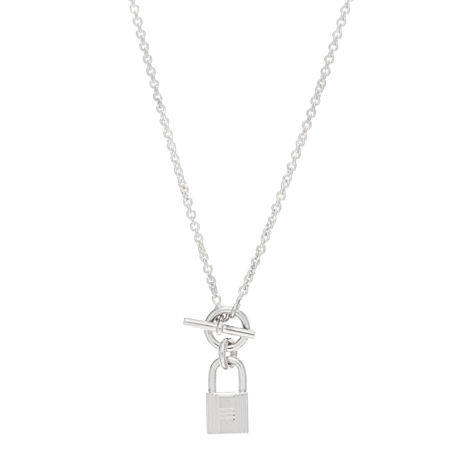 Hermes Sterling Silver Cadenas Kelly Lock Pendant Necklace 1 of 3