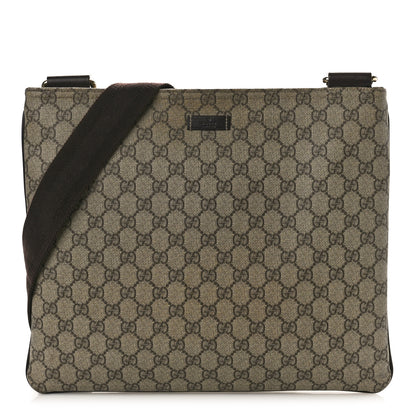 Gucci GG Supreme Monogram Medium Flat Messenger Bag Dark Brown 1 of 12