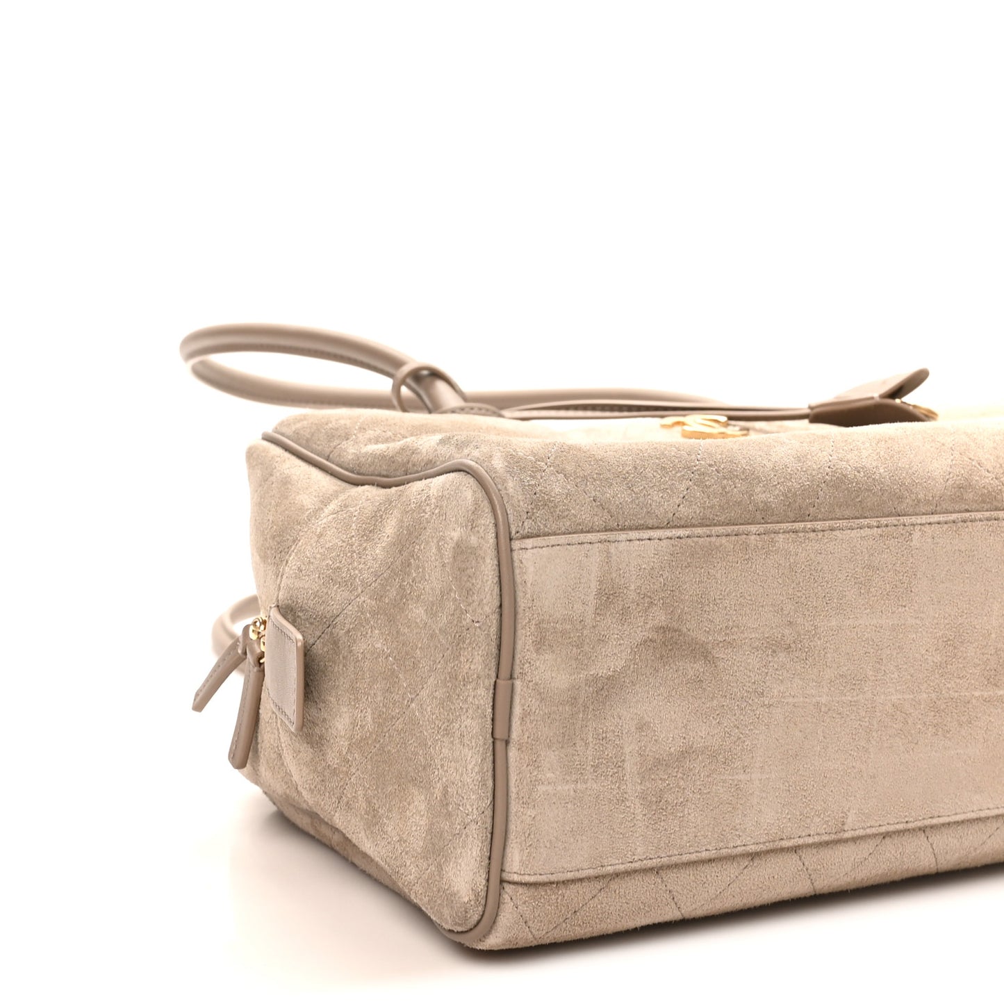 Suede Calfskin Large Perfect Bowling Bag Grey