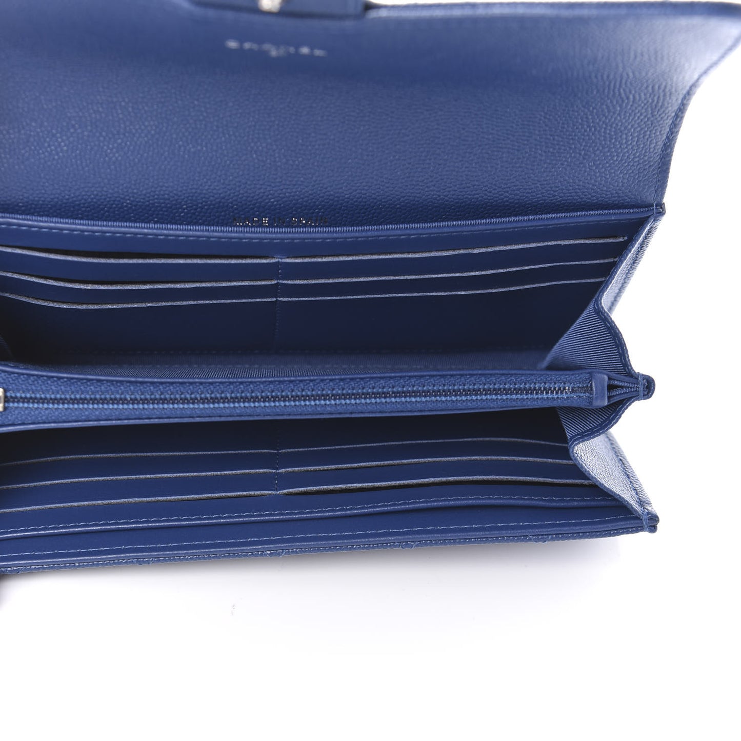 Caviar Quilted Large Gusset Flap Wallet Navy