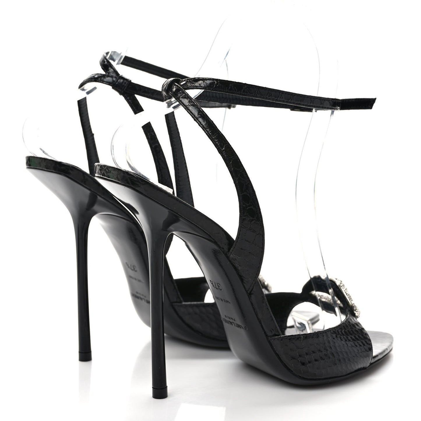 Ayers Snakeskin Embossed Crystal Giqua 115 Sandals 37.5 Black