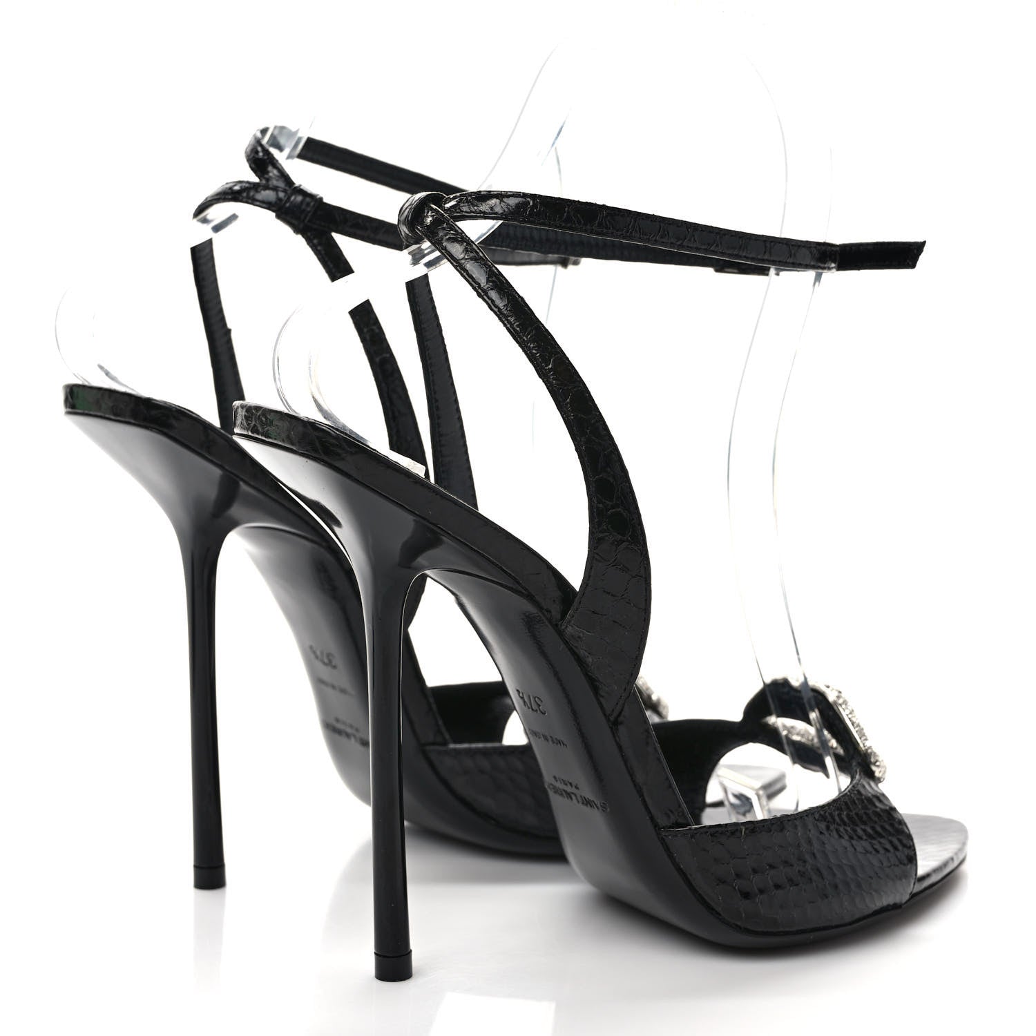 Saint Laurent Ayers Snakeskin Embossed Crystal Giqua 115 Sandals 37.5 Black 4 of 7