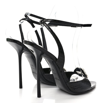 Saint Laurent Ayers Snakeskin Embossed Crystal Giqua 115 Sandals 37.5 Black 4 of 7