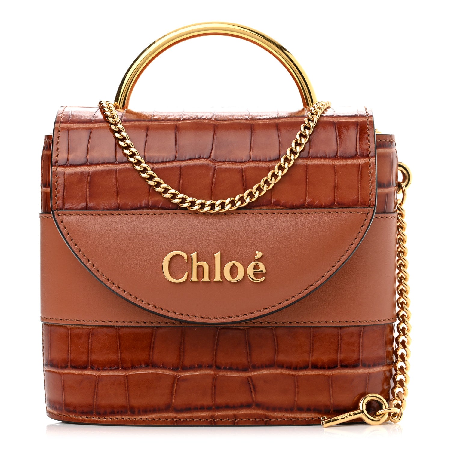 Chloe Calfskin Crocodile Embossed Small Aby Lock Chestnut Brown 1 of 9
