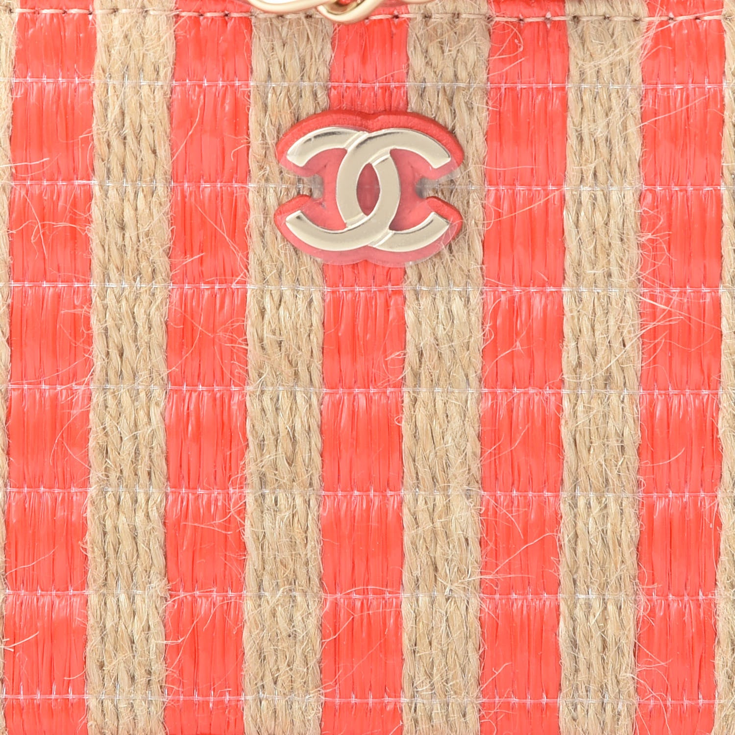 Chanel Raffia Jute Striped Mini Vanity Case With Chain Red Beige 8 of 11