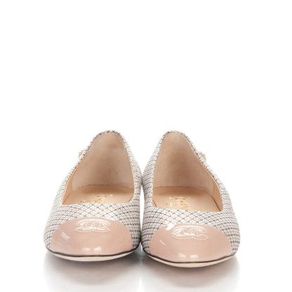 Chanel Metallic Goatskin Patent Calfskin Cap Toe Ballerina Flats 39 Pink Beige 2 of 7