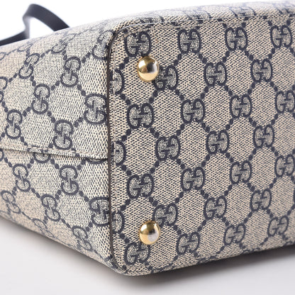 Gucci GG Supreme Monogram Medium Zippered Bucket Tote Beige Blue Hibiscus Red 10 of 11