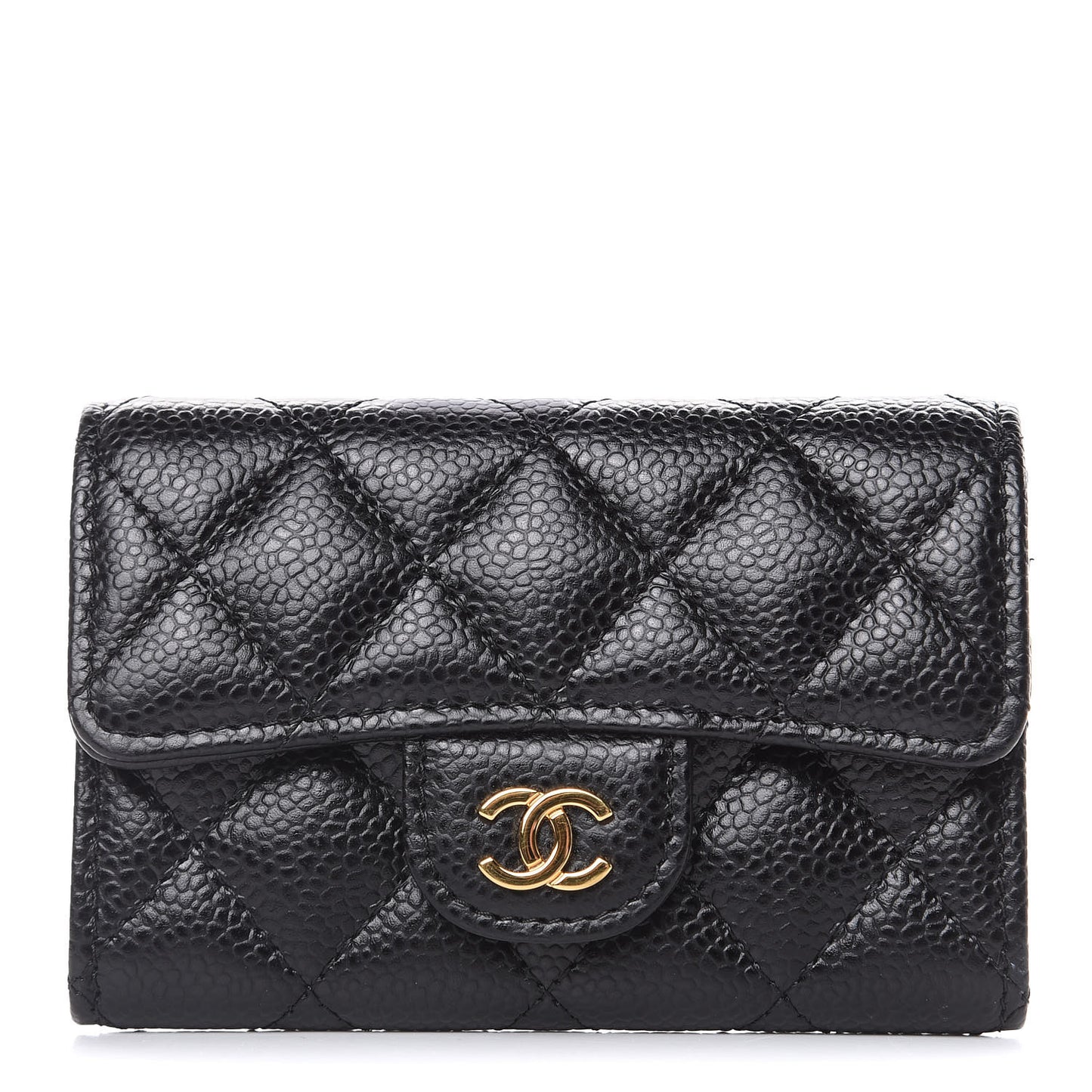 Caviar Quilted Flap Card Holder Black