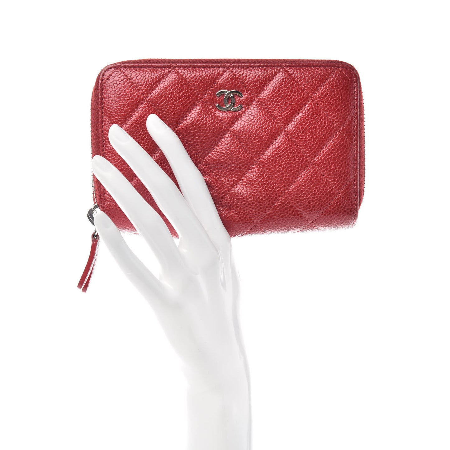 Caviar Quilted Gusset Double Zip Around Wallet Red