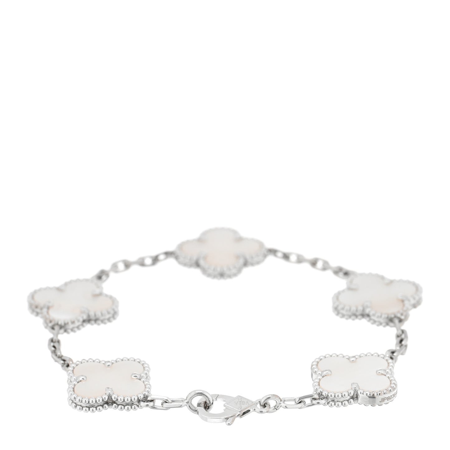 18K White Gold Mother of Pearl 5 Motifs Vintage Alhambra Bracelet