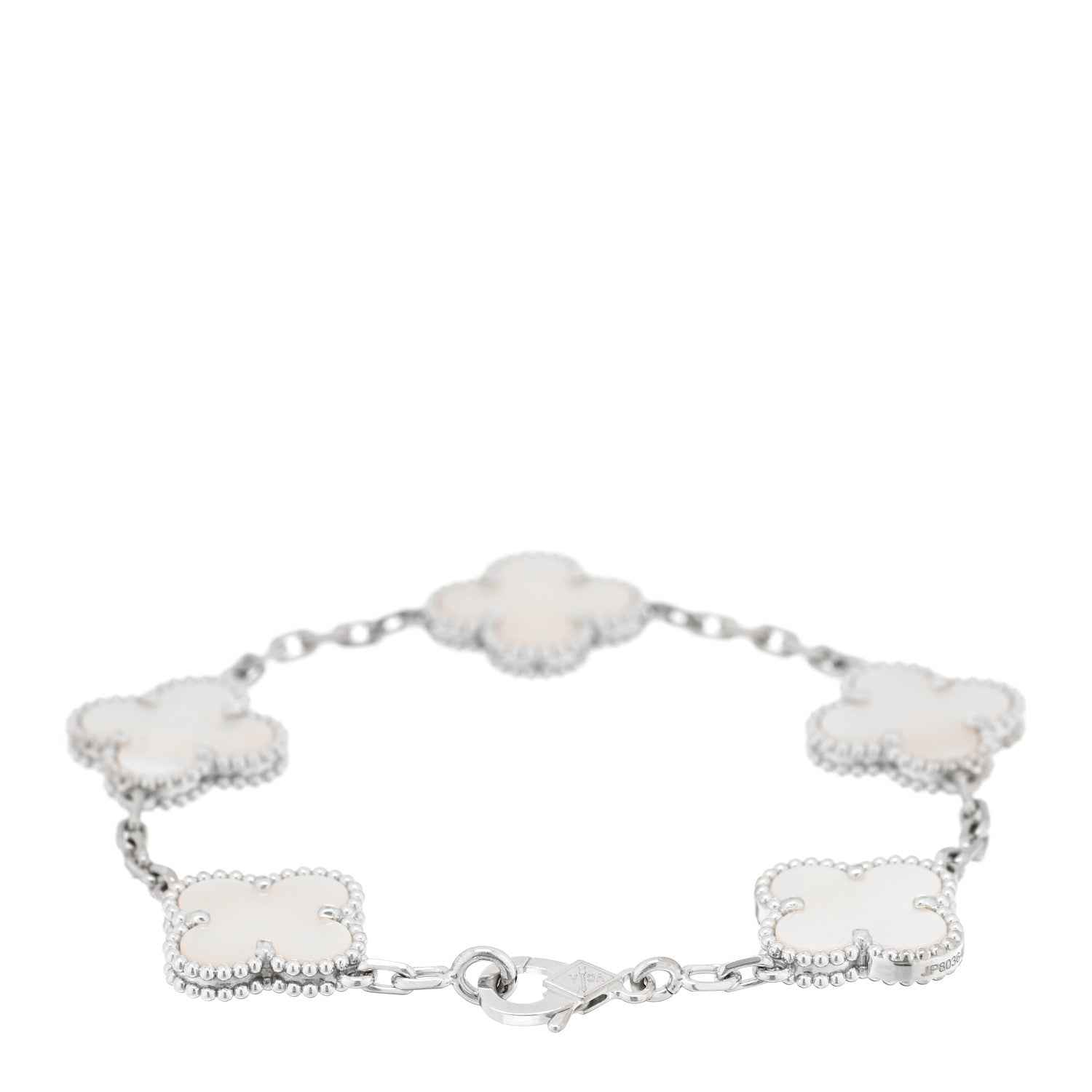 Van Cleef & Arpels 18K White Gold Mother of Pearl 5 Motifs Vintage Alhambra Bracelet 2 of 3