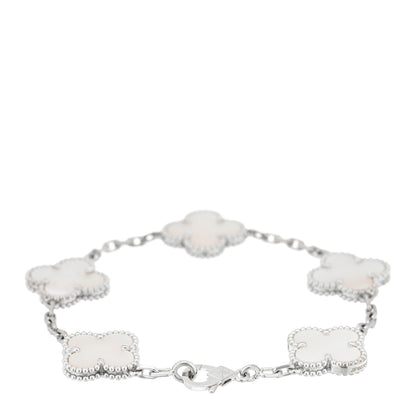 Van Cleef & Arpels 18K White Gold Mother of Pearl 5 Motifs Vintage Alhambra Bracelet 2 of 3