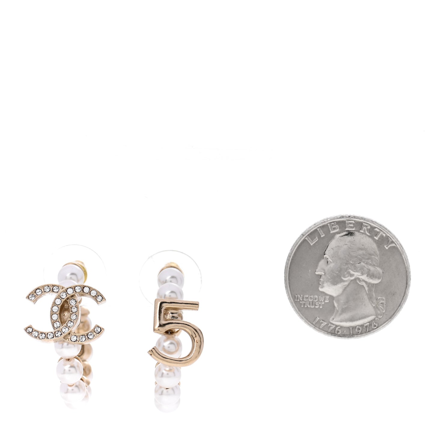 Crystal Pearl CC No 5 Hoop Earrings Gold