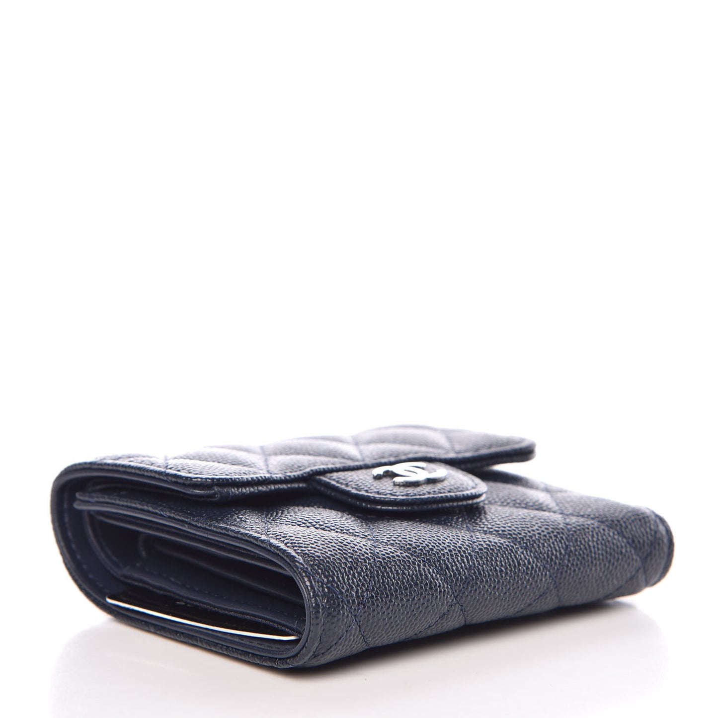 Caviar Quilted Compact Flap Wallet Navy