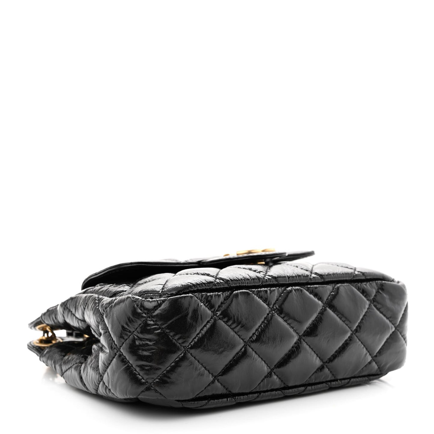 Shiny Crumpled Calfskin Quilted Small Wavy CC Hobo Black