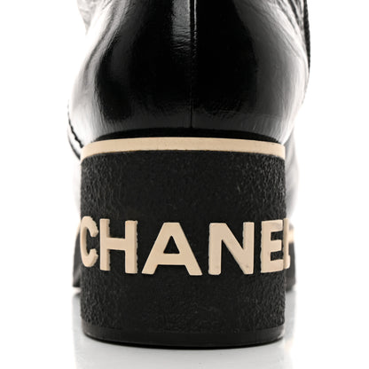 Chanel Shiny Crumpled Lambskin Lace Up Combat Boots 38 Black 8 of 10