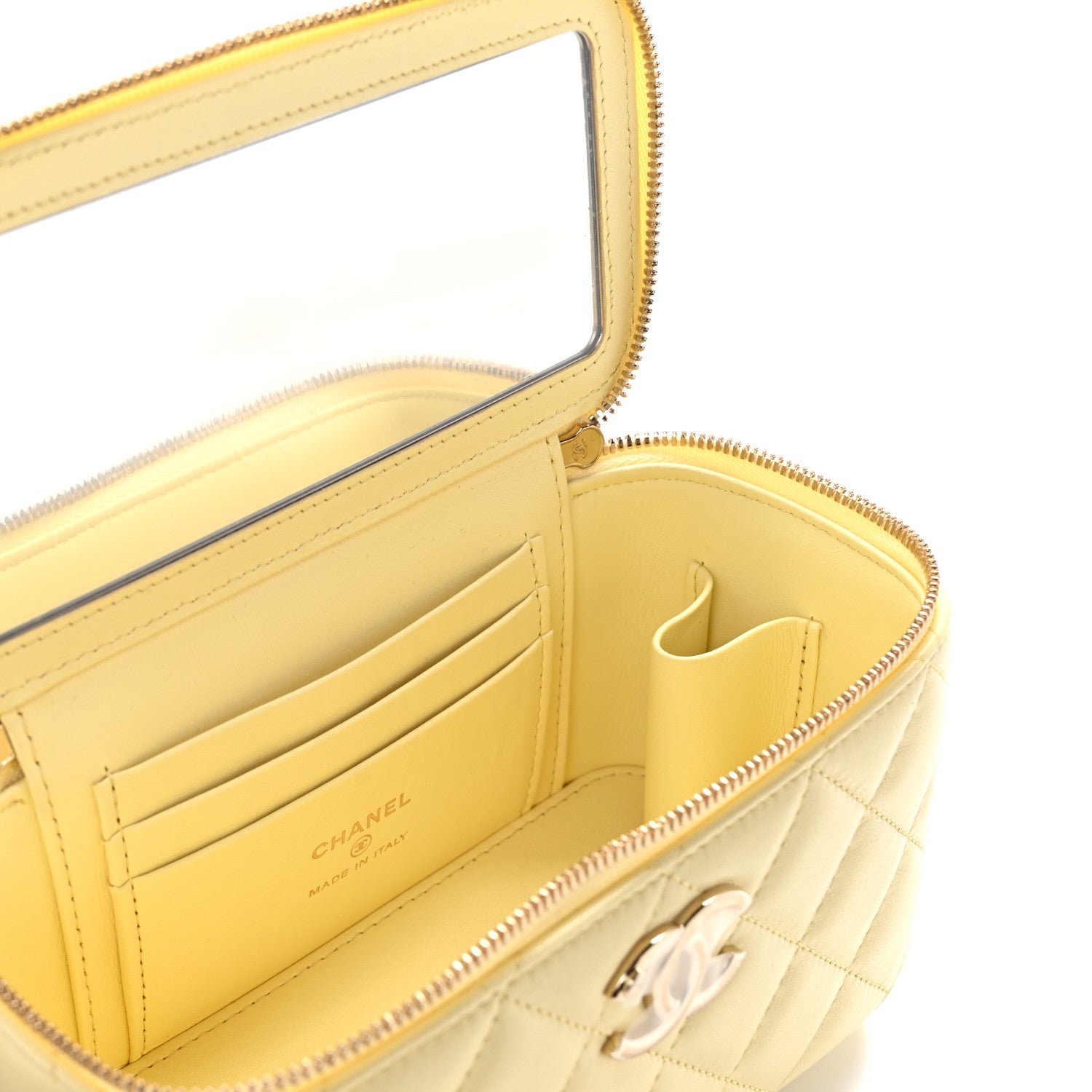 Chanel Lambskin Quilted Small Vanity Case With Chain Light Yellow 11 of 12