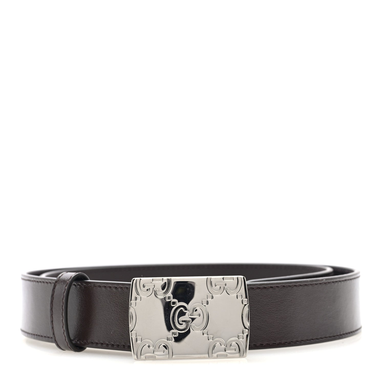 Gucci Plutone Calfskin Plaque GG 30mm Belt 90 36 Cocoa 2 of 8