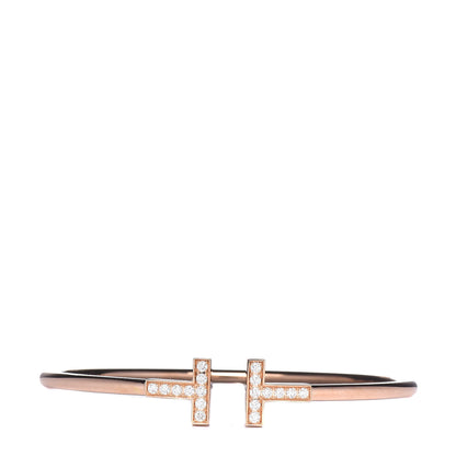 Tiffany 18K Rose Gold Diamond T Wire Bracelet 1 of 5