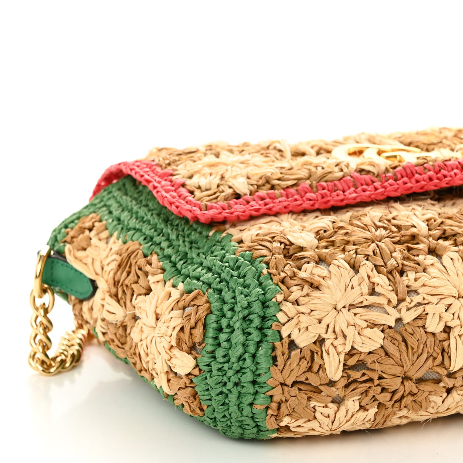Gucci Raffia Azalea Calfskin Crochet Flower Small GG Marmont Shoulder Bag Natural Ecru Green Red New Shamarock 9 of 13