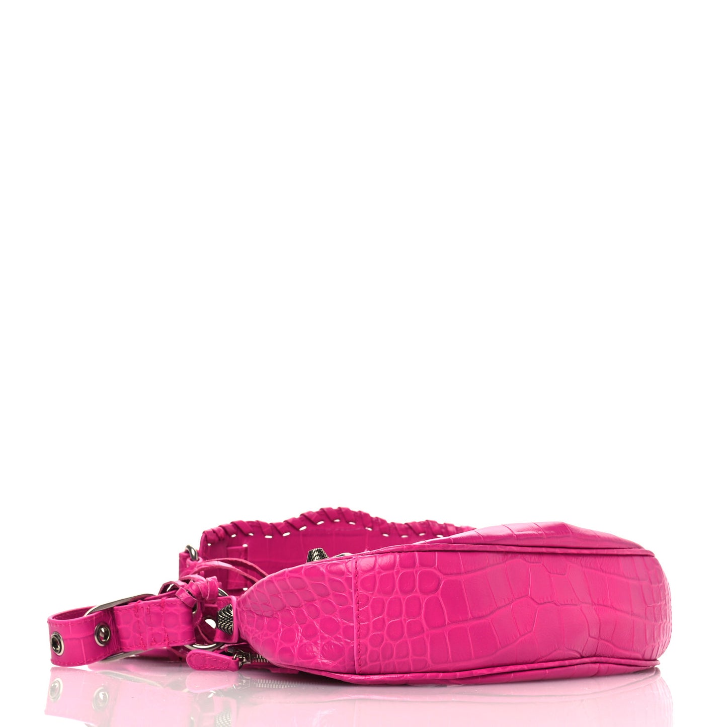 Extra Supple Calfskin Crocodile Embossed XS Le Cagole Shoulder Bag Violet Fuxia