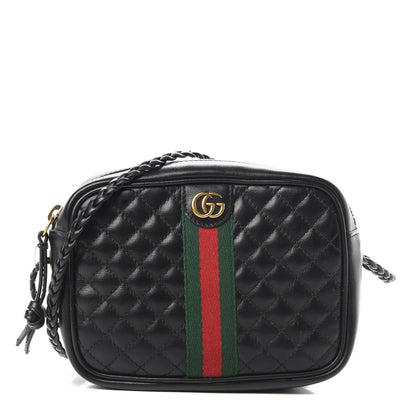 Gucci Calfskin Trapuntata Web Mini GG Shoulder Bag Black 1 of 12