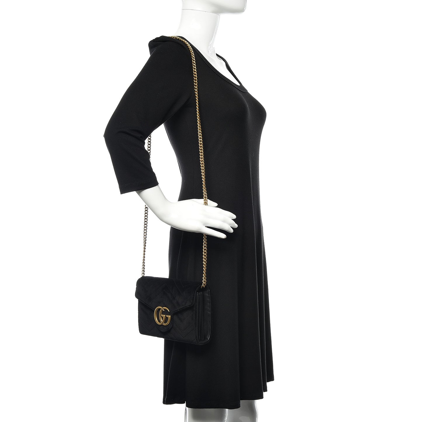 Velvet Matelasse GG Marmont Chain Wallet Black