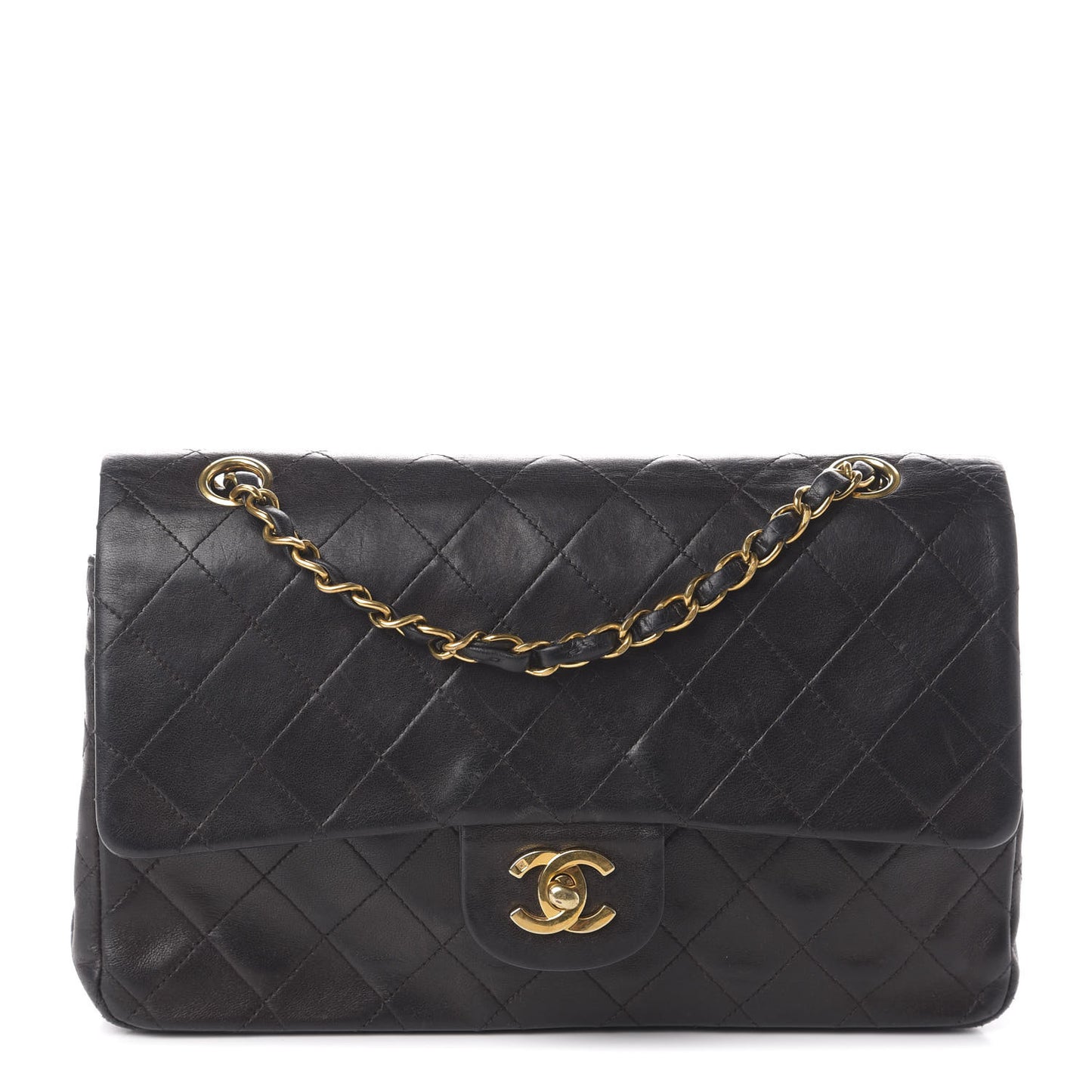 Lambskin Quilted Medium Double Flap Black