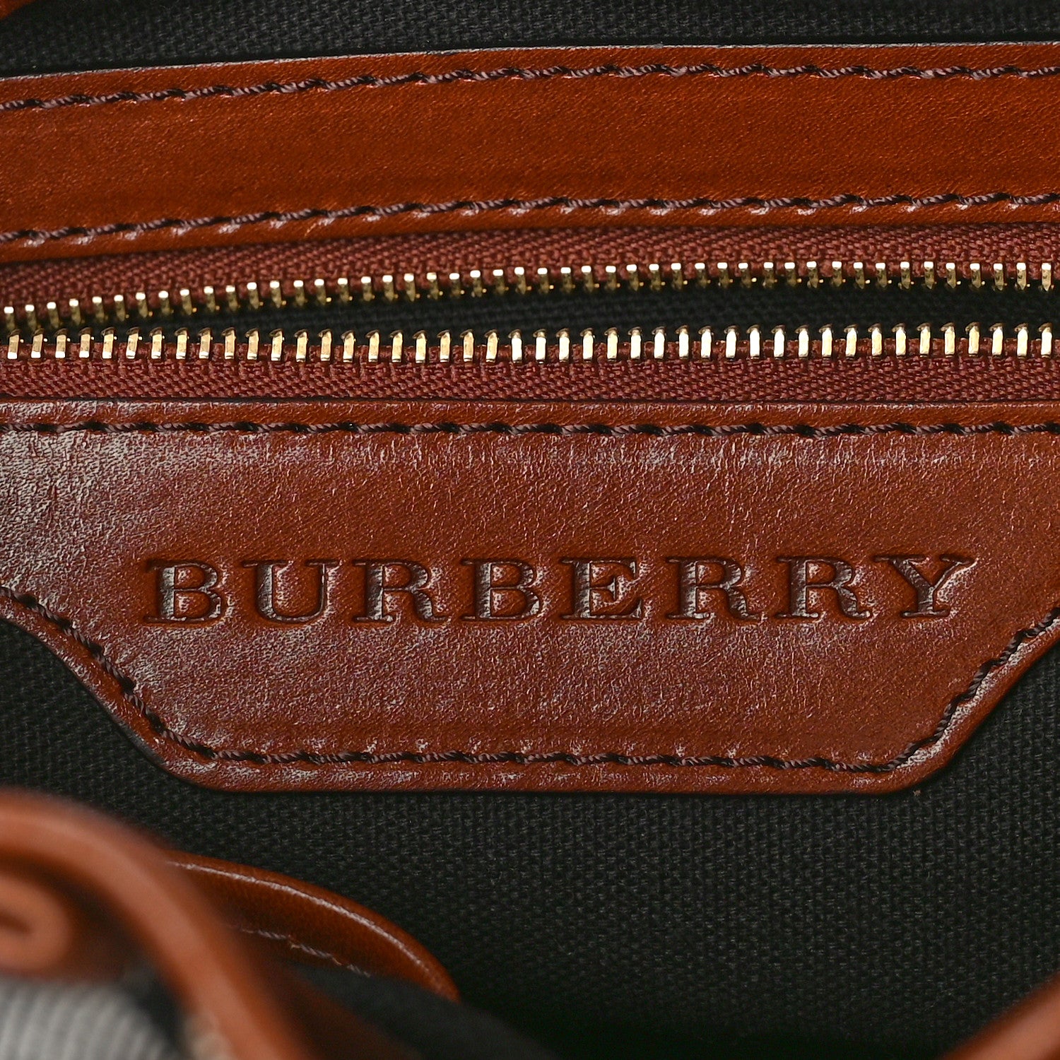 Burberry Bridle Calfskin House Check Medium Whipstitch Tote Dark Tan 6 of 11