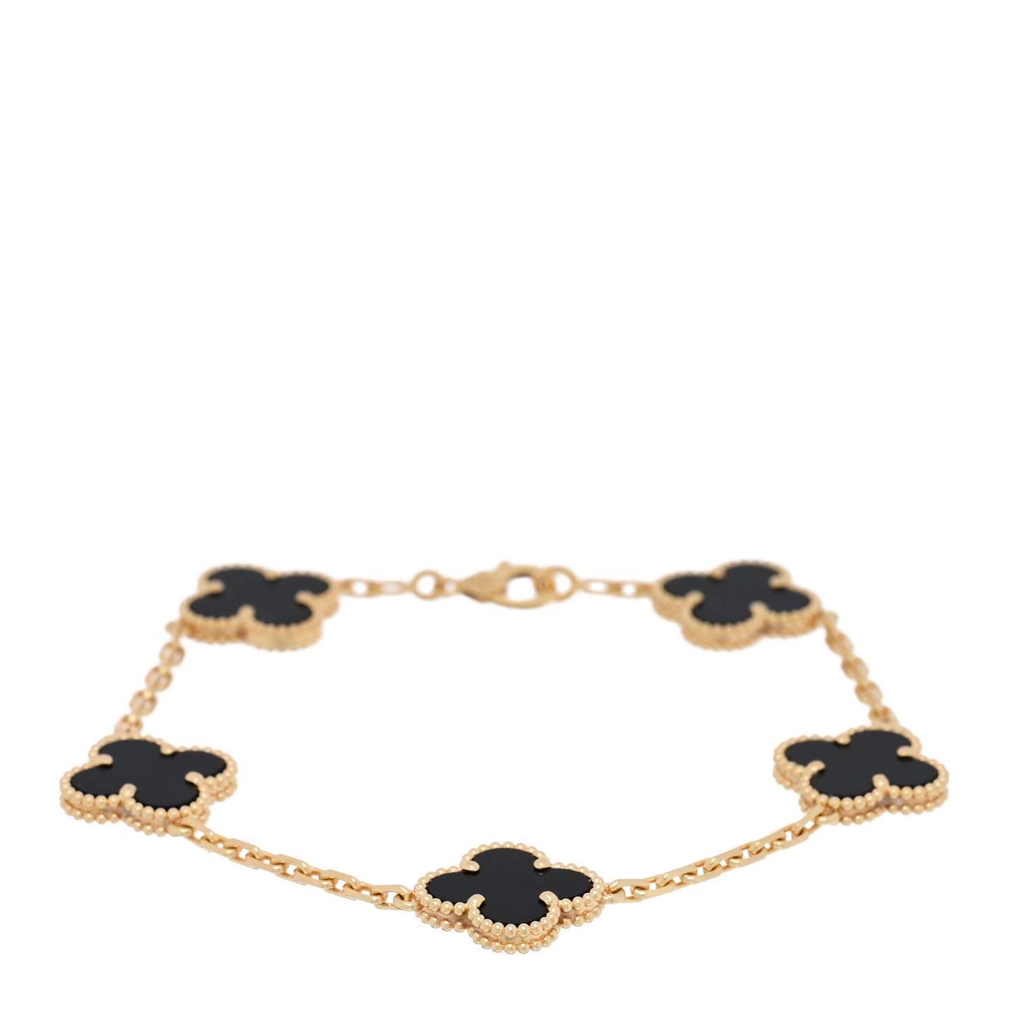 18K Yellow Gold Black Onyx 5 Motifs Vintage Alhambra Bracelet