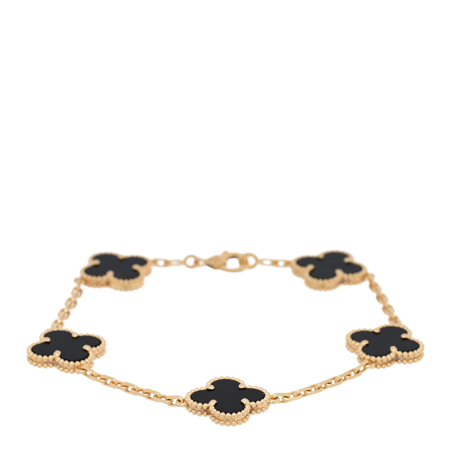 Van Cleef & Arpels 18K Yellow Gold Black Onyx 5 Motifs Vintage Alhambra Bracelet 1 of 4