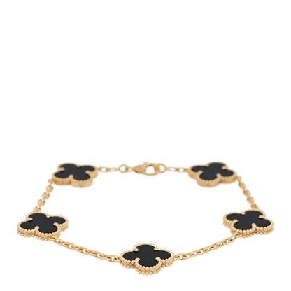 Van Cleef & Arpels 18K Yellow Gold Black Onyx 5 Motifs Vintage Alhambra Bracelet 1 of 4