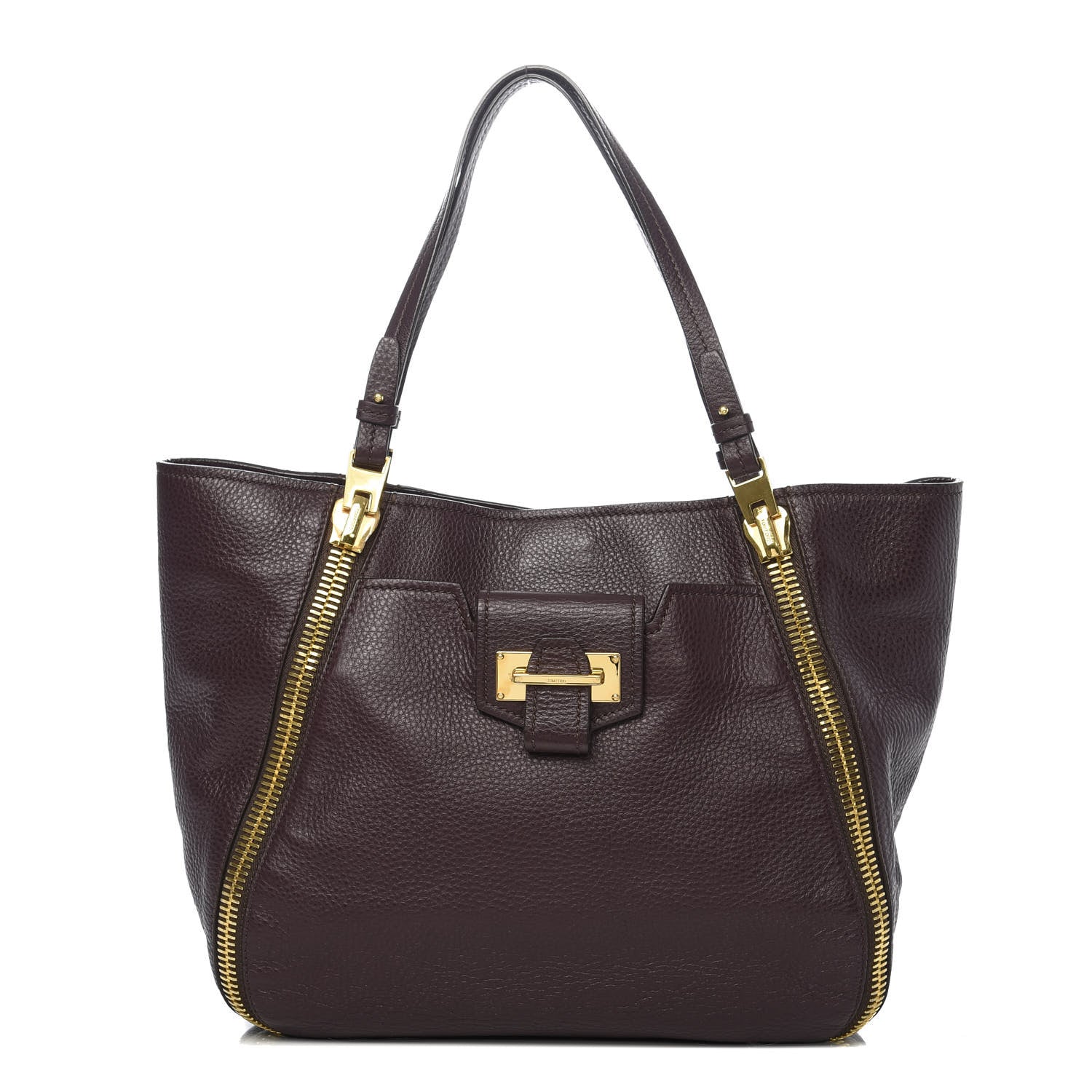 Tom Ford Grained Calfskin Sedgwick Medium Zipper Tote Wine 1 of 9