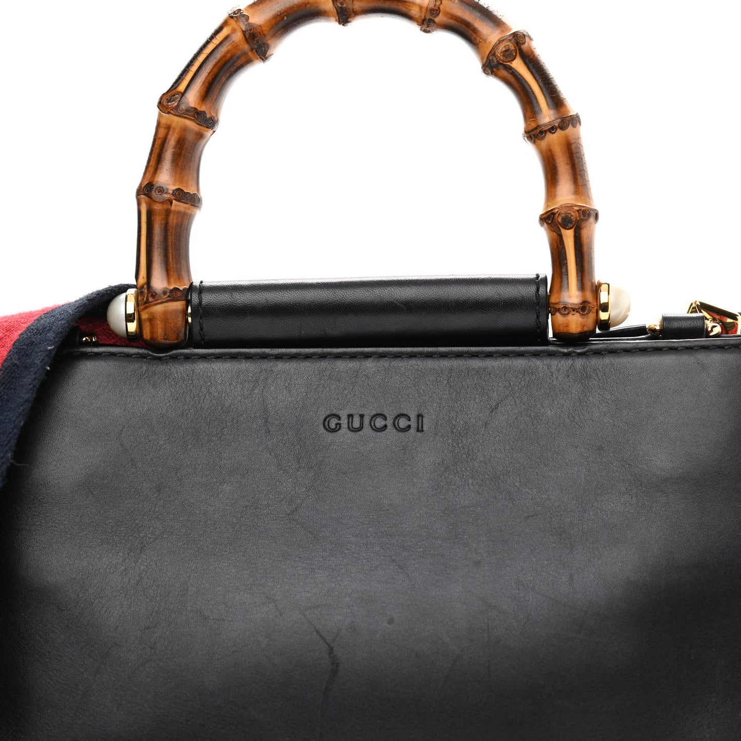 Nappa Bamboo Web Mini Nymphaea Top Handle Bag Black