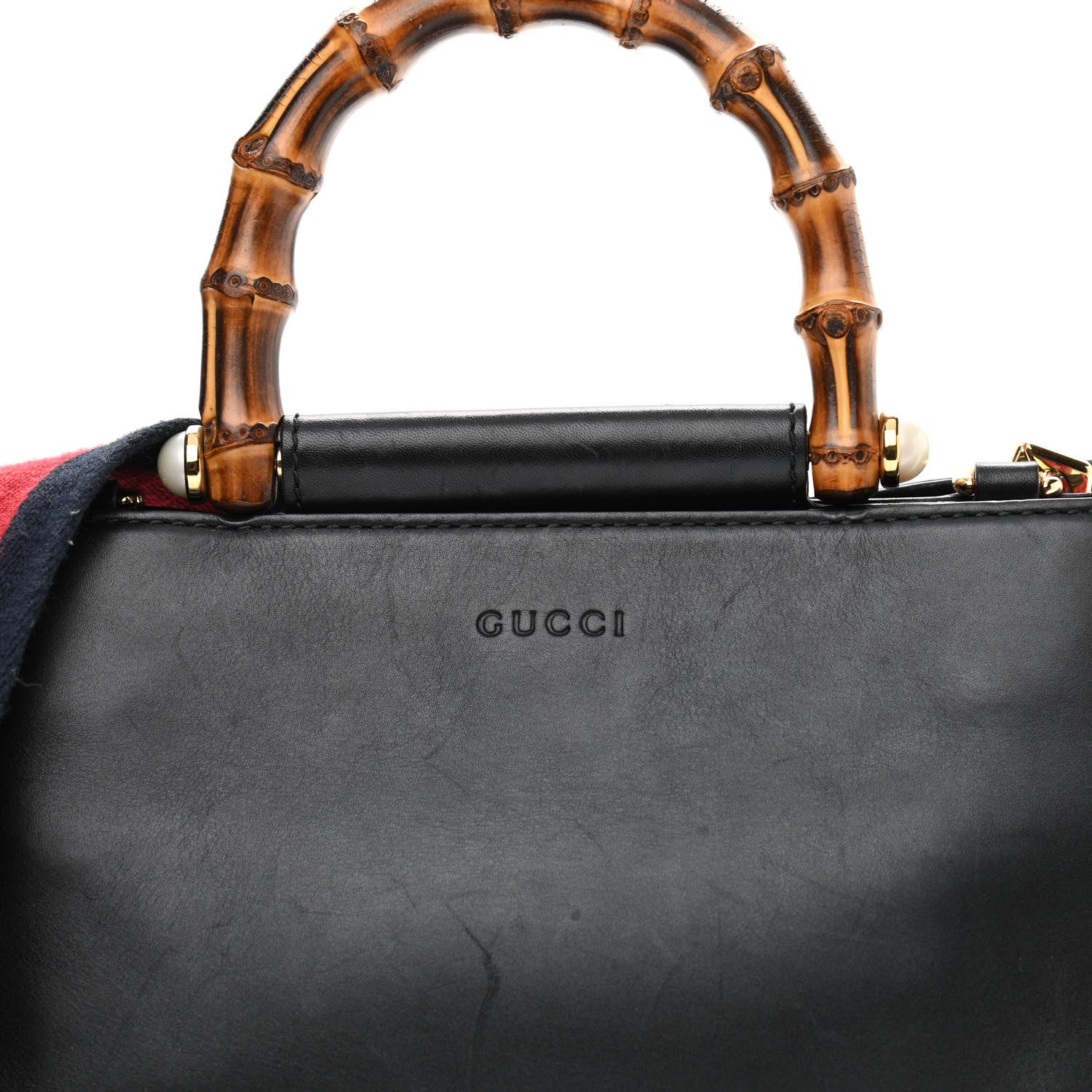 Gucci Nappa Bamboo Web Mini Nymphaea Top Handle Bag Black 10 of 13