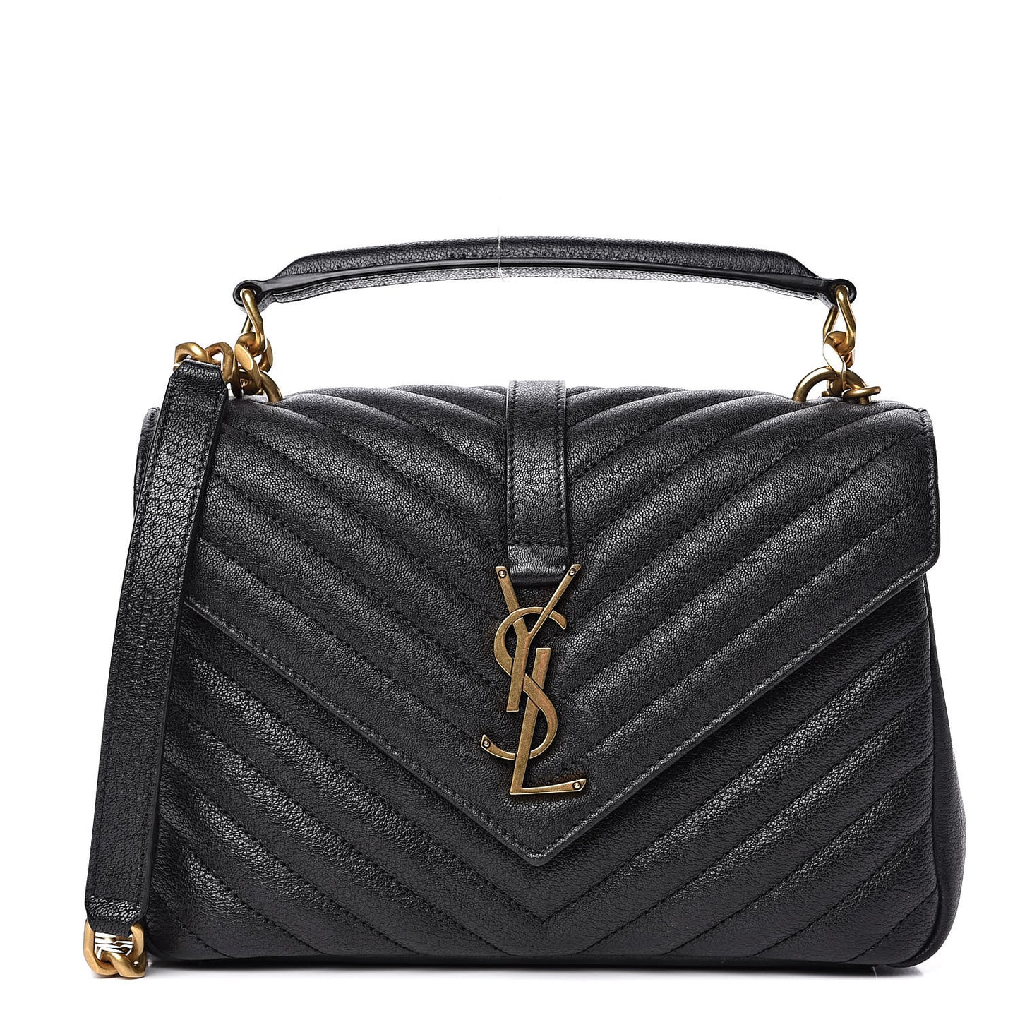 Sheepskin Matelasse Chevron Monogram Medium College Bag Black